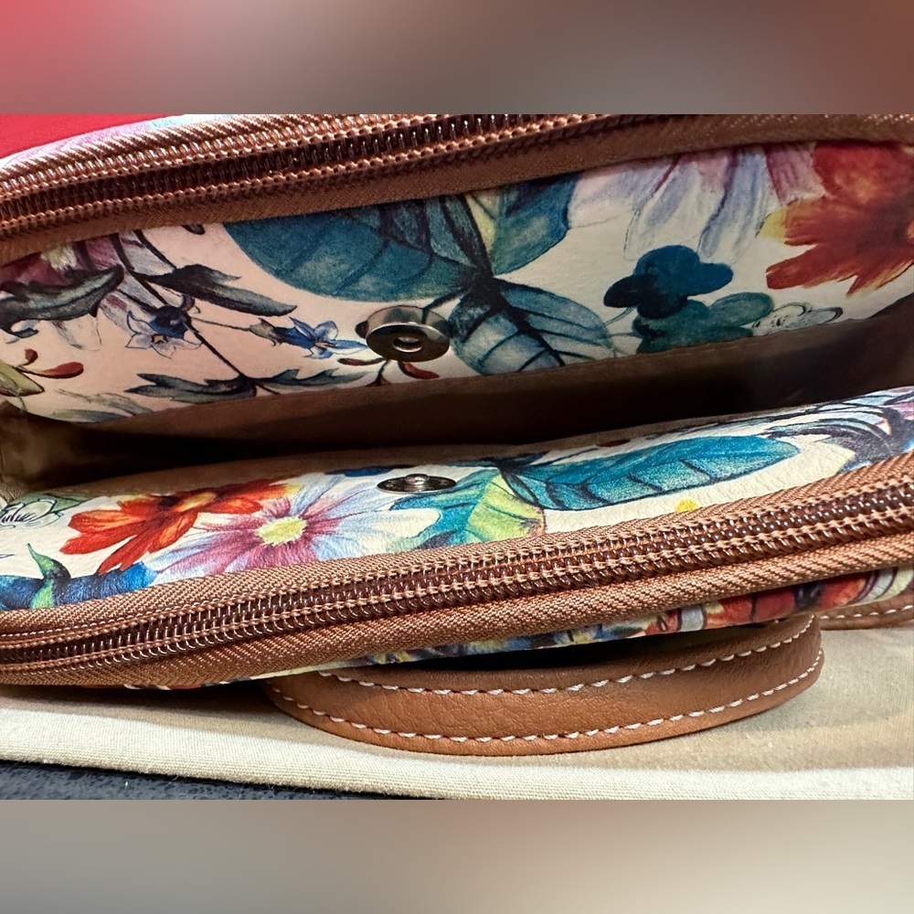MultiSac Small Crossbody Bag Faux Leather Off-White Multi Color Floral Design - Picture 5 of 13